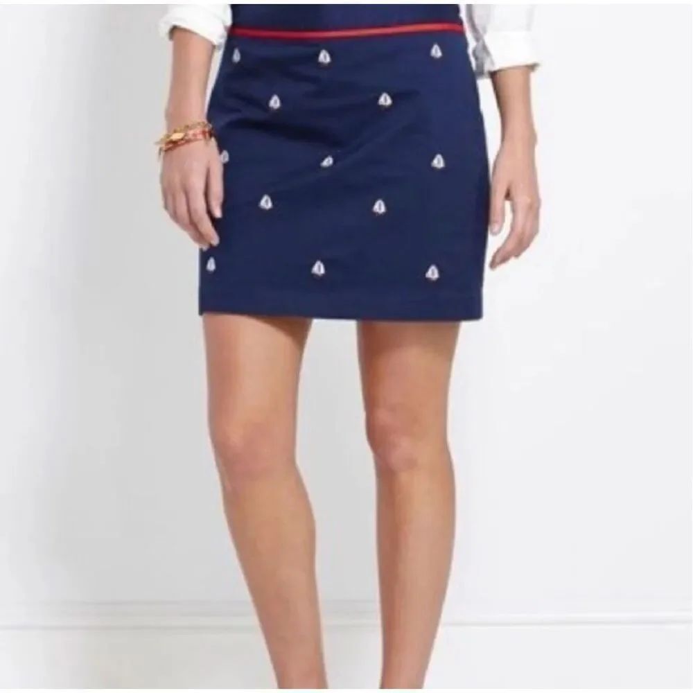 Vineyard Vines Navy Nautical Sailboat Embroidered Mini Skirt sz 10 EUC